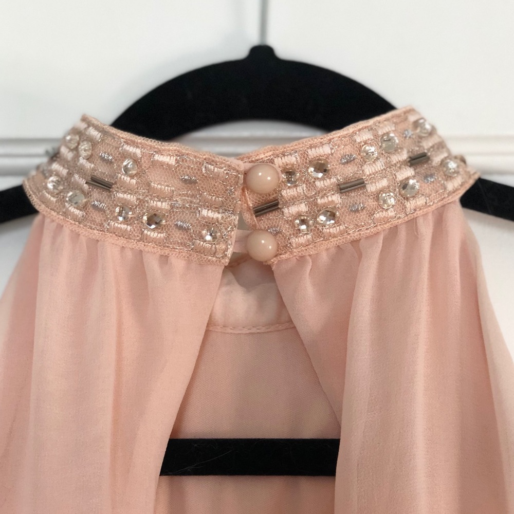 ASOS jewel high neck, chiffon blush pink above knee dress - Picture 3 of 10